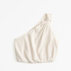Crinkled texture asymmetrical blue crop top. Abercrombie & Fitch